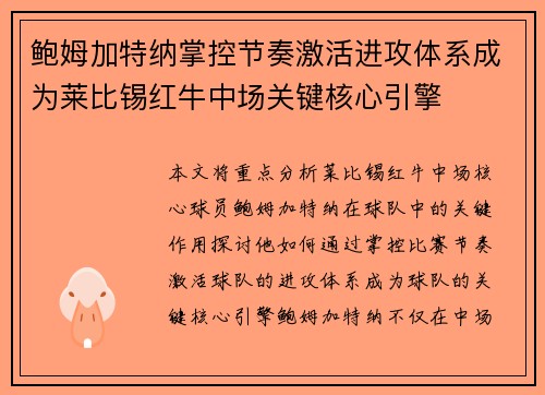 鲍姆加特纳掌控节奏激活进攻体系成为莱比锡红牛中场关键核心引擎