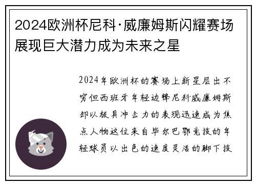 2024欧洲杯尼科·威廉姆斯闪耀赛场展现巨大潜力成为未来之星