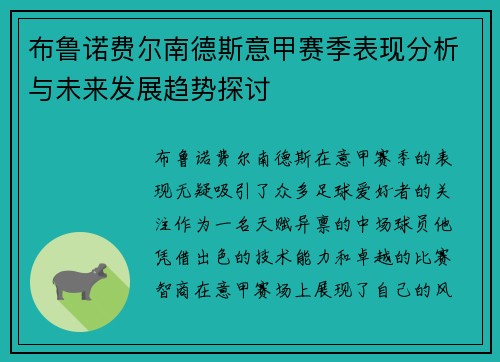 布鲁诺费尔南德斯意甲赛季表现分析与未来发展趋势探讨